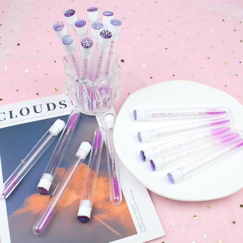 SenRocc 20 Sets Mascara Wand Tube Diamond Eyelash Spoolies Purple Mascara Brushes Lash Brush Makeup Tool Applicator Eyelash Brush Tubes Makeup Brush (4C-Purple) - Image 5